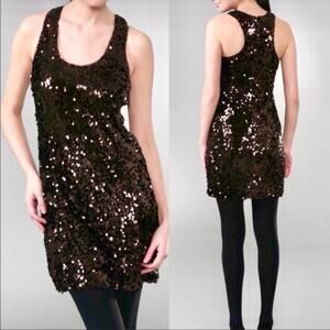 Vince brown bronze sequins nylon silk racerback shift mini dress 6